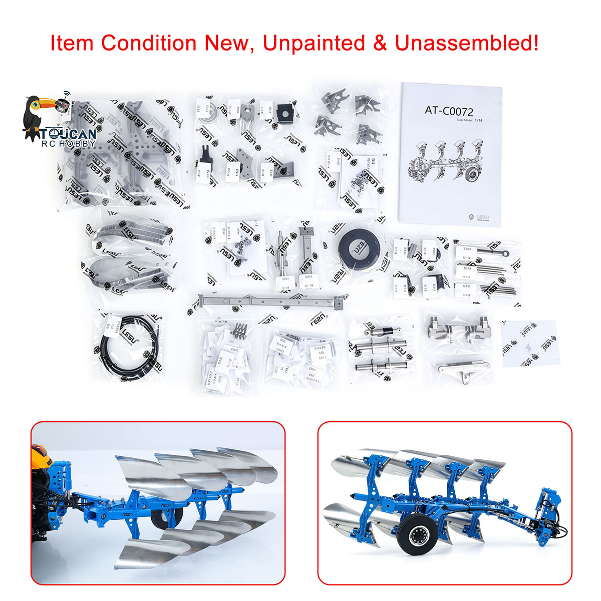 LESU C0072 1/14 Metal Hydraulic Mounted Reversible Plow Upgrade Attachment for AOUE 1050 RC Walking Tractor Agricultural Vehicle Model