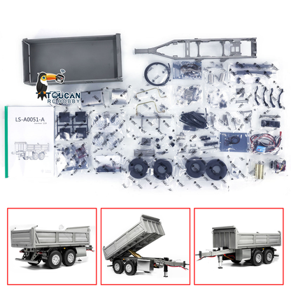 LESU 2-Axle Metal 1/14 RC Hydraulic Full Trailer Remote Control Self-dumping Truck Model DIY Car Optional Versions KIT