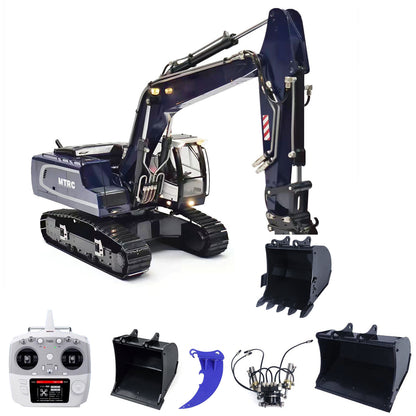 MTM 1/14 946 RC 2 bras ARTR pelle hydraulique sur chenilles en métal avec godet inclinable et grappin ripper