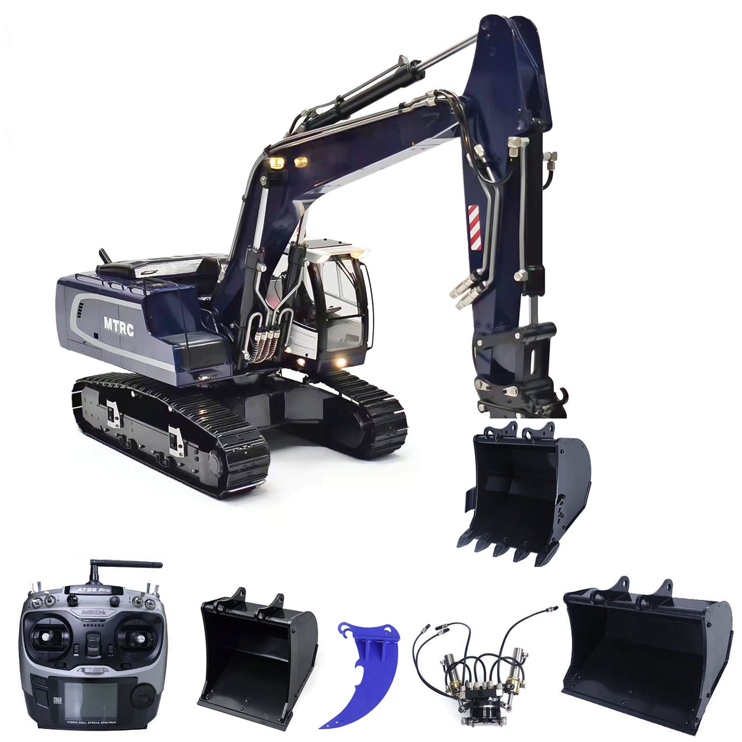 MTM 1/14 946 RC 2 Arms ARTR Metal Hydraulic Tracked Excavator Digger With Ripper Grab Tiltable Bucket