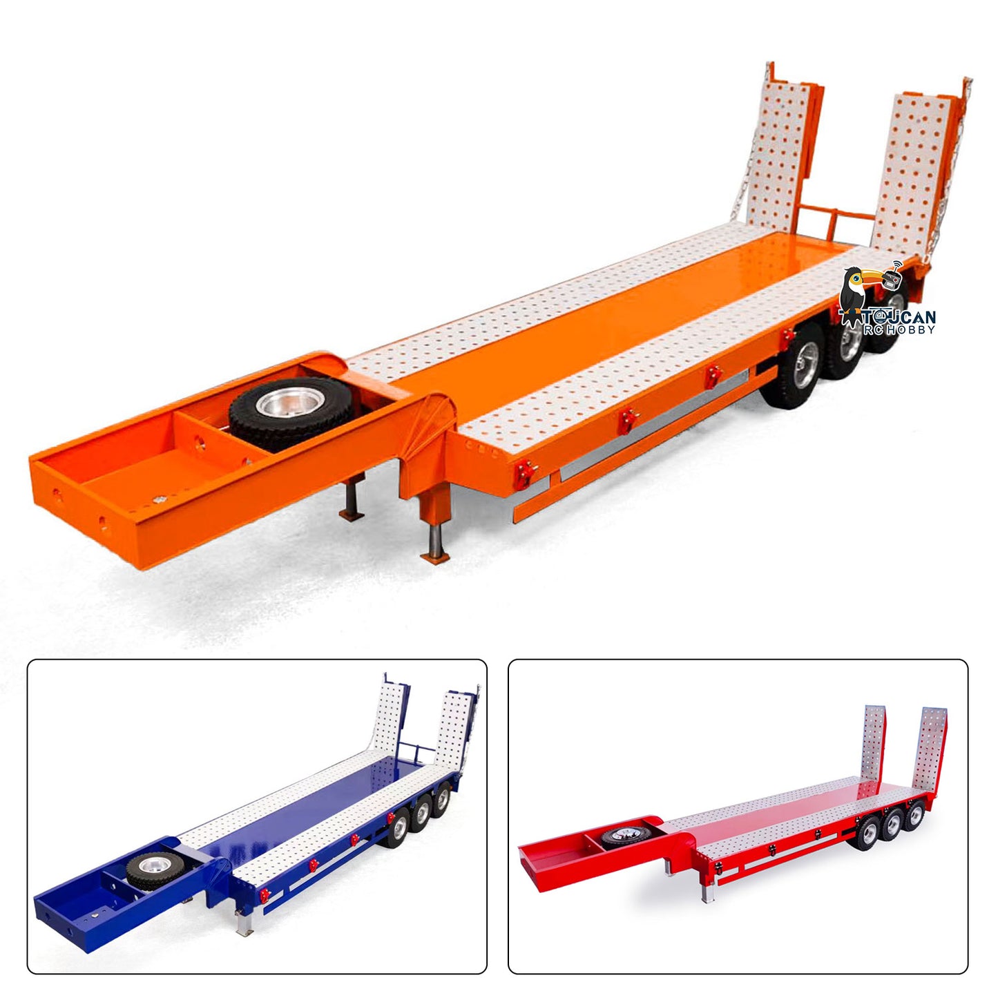 1/14 Metal Trailer 3 Axles 2-section Electric Tailboard for RC Tractor Truck Car