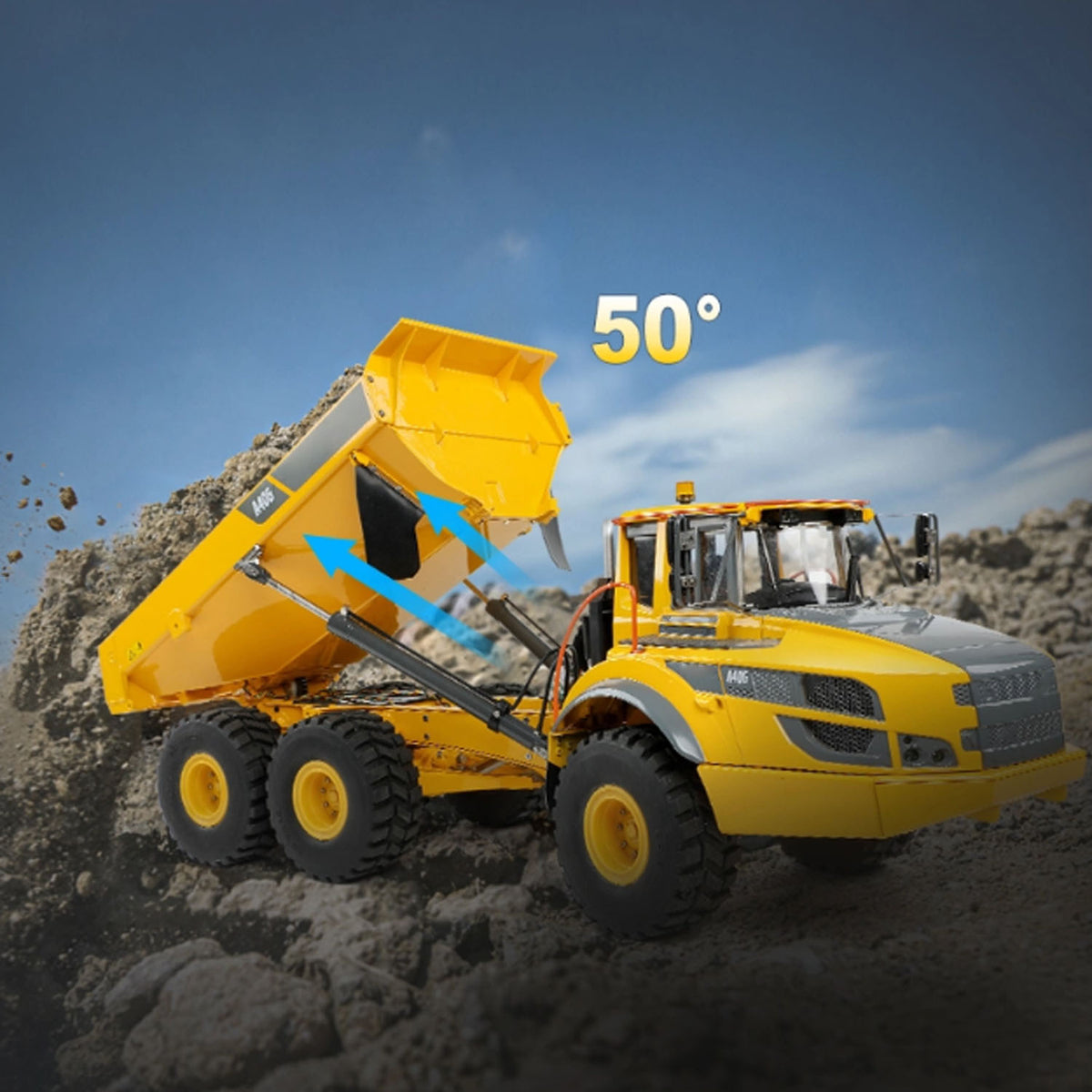 Metal DoubleE 1/16 Remote Control Articulated Dumper 6WD Electric Remote Control Truck Model 10KG Load Capacity Openable Door