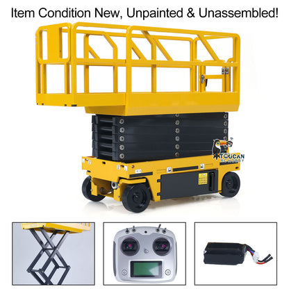 CUT 1/14 Metal RC Hydraulic Scissor Lift Platform Kit Self-propelled Aerial Work Truck Industrial Model No Lights Sounds