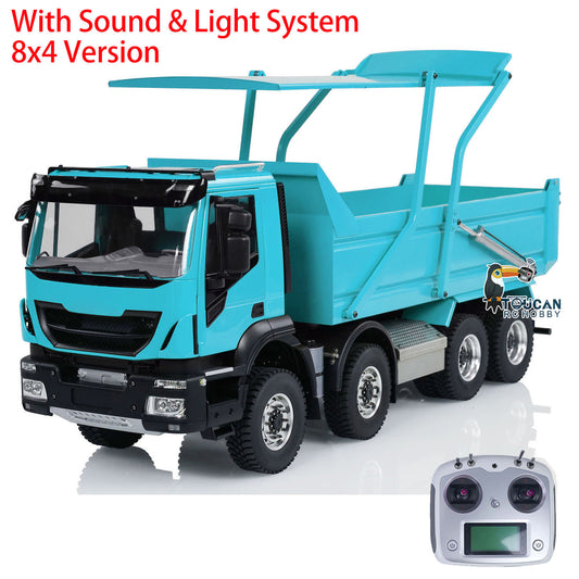 Metall 1/14 8x4 Lackiert Zusammengebaut PNP Hydraulische Flip-over-Abdeckung RC Truck Dumper Kipper Mit Licht Sound System