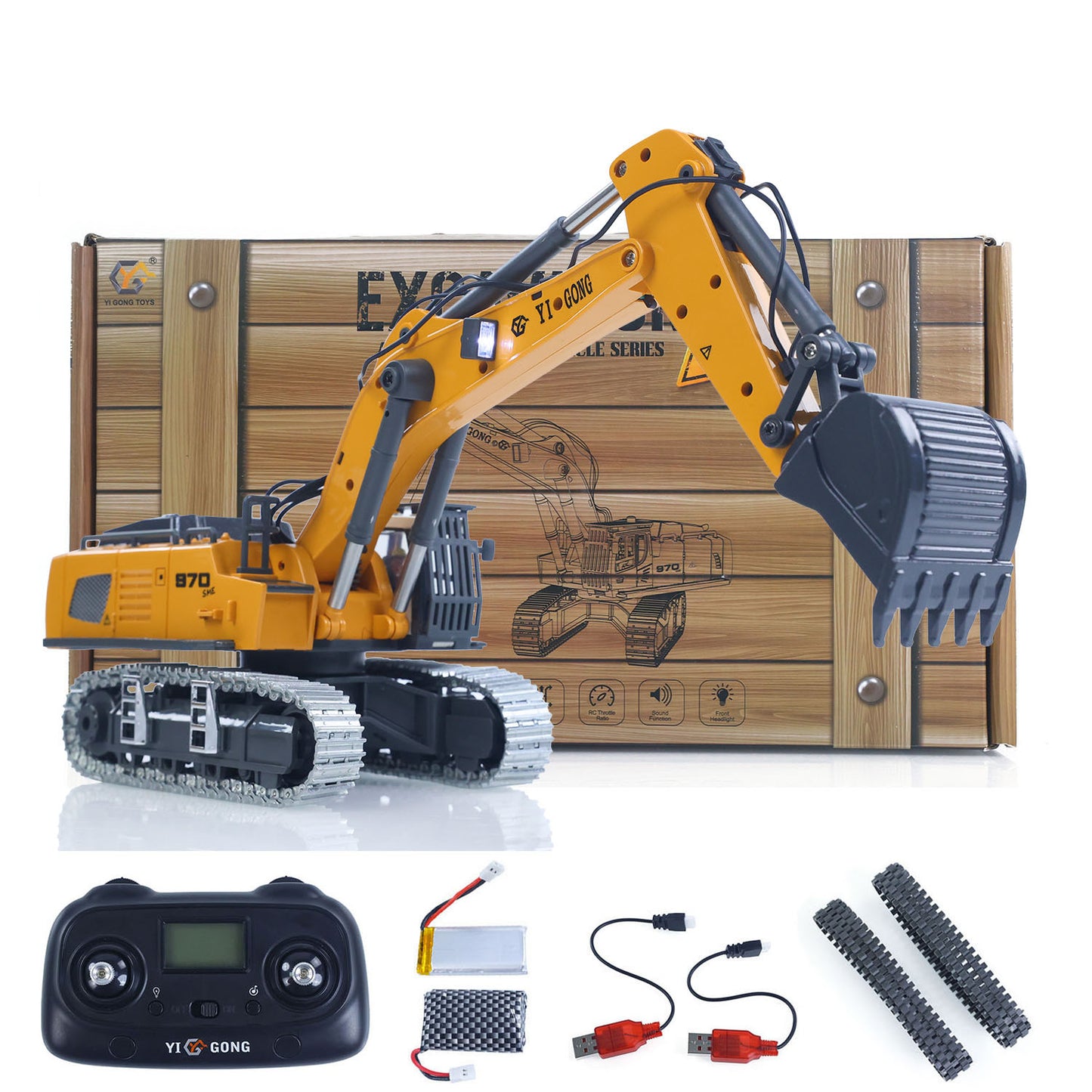 US STOCK 1/50 RC Excavator K970 Engineering Vehicle Remote Control Electric Lifting Digger Metal Bucket Tracks Light Sound RTR Battery