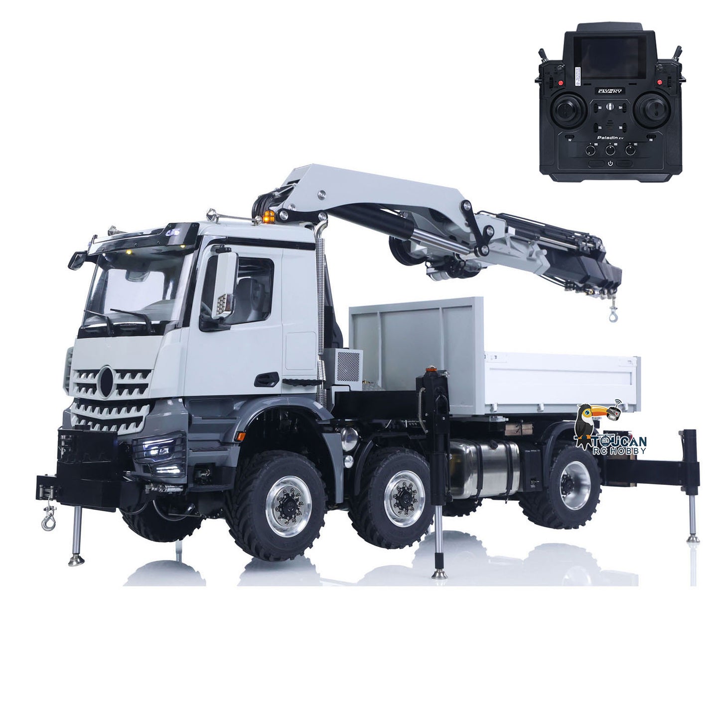 4151 AK Metal 1/14 RC Tractor Truck with Hydraulic Crane Fly Jib Arm Bucket 6*6 Remote Control Farm Car 3Speed Model Lorry Sound