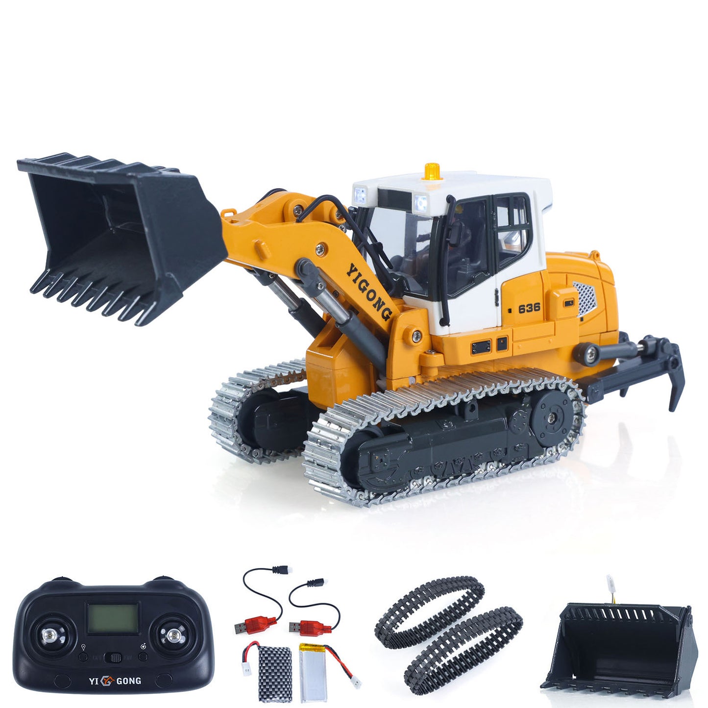 Fast Shipping 1:50 RC Electric Lifting Tracked Loader LR636 2.4G Construction Vehicle Metal Bucket Tracks Ripper RTR Model Light Sound Battery
