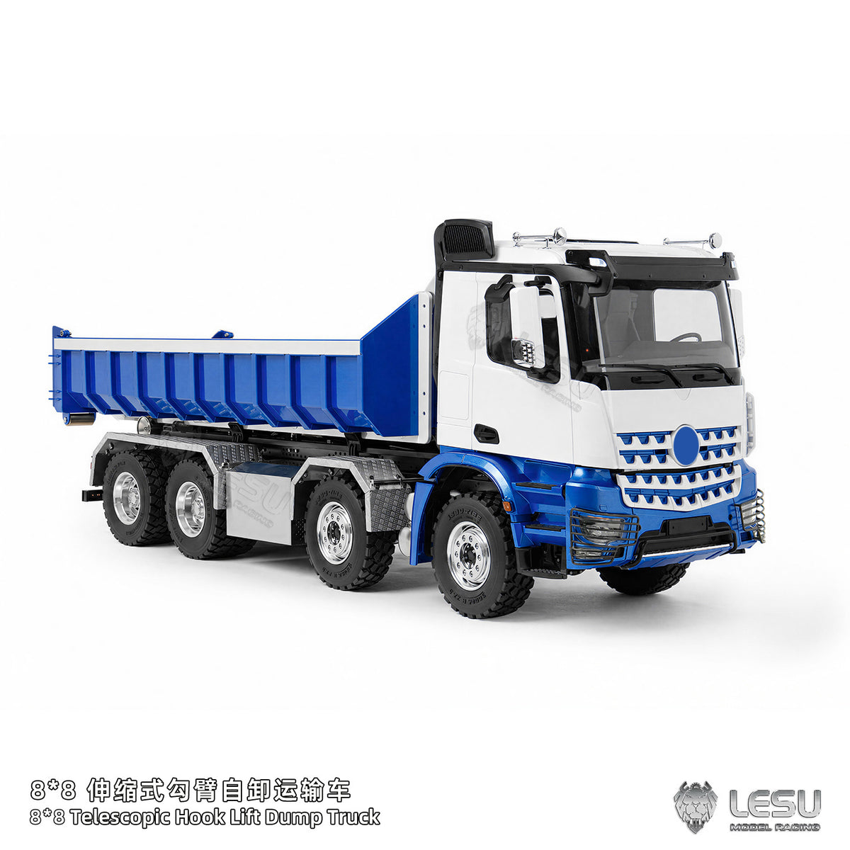 LESU Z0096/Z0088 1/14 RC Hydraulic Roll Off Dump Truck 8x8 Metal Chassis Tipper Model 3 Speed Gearbox Differential Lock Light Sound