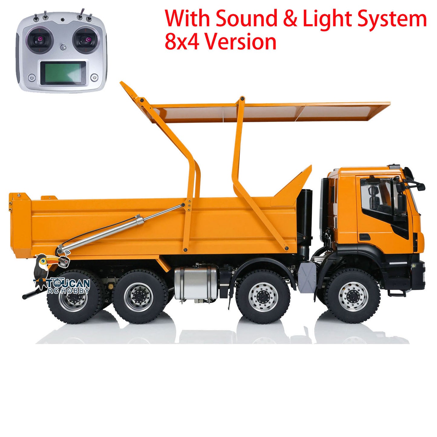 Metal 1/14 8x4 Painted Assembled PNP Hydraulic Flip-over Cover RC Truck Dumper Tipper With Light Sound System