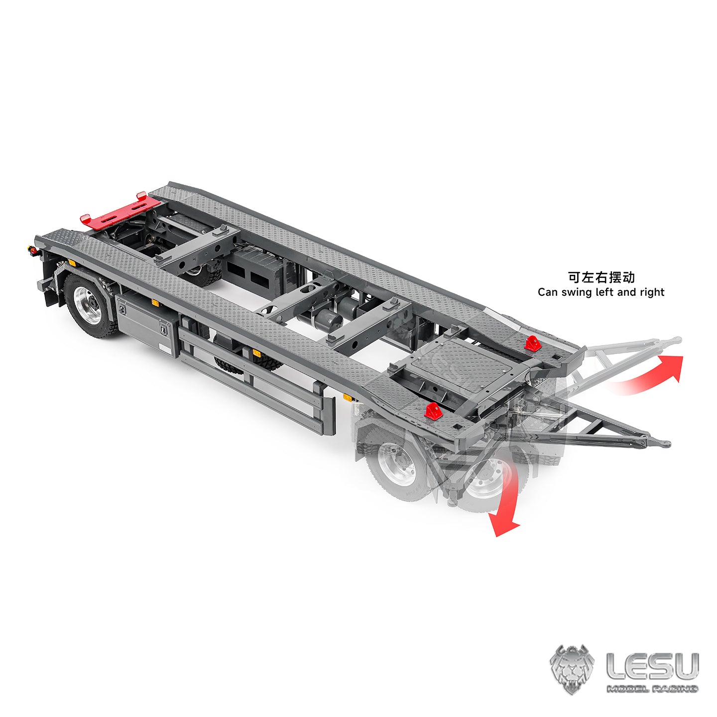 Finished 1/14 Metal RC Trailer A0065 Model Front Wheel Steerable for LESU Radio Controlled Hydraulic Roll on off Dumper Tipper