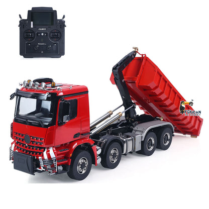 8X8 1/14 Remote Control Hydraulic Roll On Off Dumper 5 Valves RC Full Tipper 3Speed Transmission Light System Sound No Battery