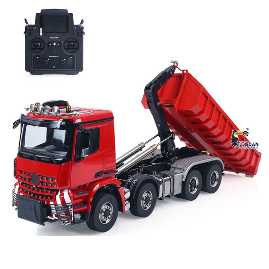 8X8 1/14 Remote Control Hydraulic Roll On Off Dumper 5 Valves RC Full Tipper 3Speed Transmission Light System Sound No Battery