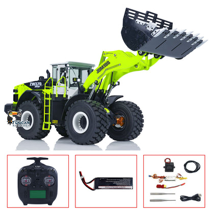 JDM 198 1/14 Hydraulic RC Wheel Loader ZW370 Metal Construction Model 4WD Diff Lock 2 Speed Gearbox Brushless Drive Sound Light