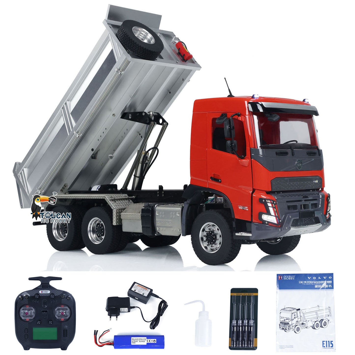 EN STOCK 1/14 Double E Volvo FMX RC Camion à benne basculante hydraulique 6x6 RC Dumper