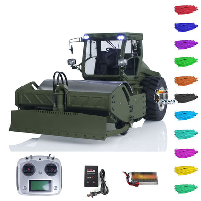LESU 1:14 Hydraulic RC Road Roller Aoue H13i Radio Control Construction Cars RTR Model Flysky I6S Radio Battery Charger Light
