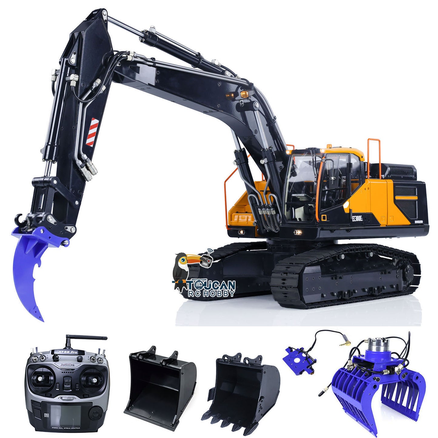 MTM 1/14 EC380 RC 2 Arms Metal Hydraulic PNP Tracked Excavator Digger With Ripper Grab