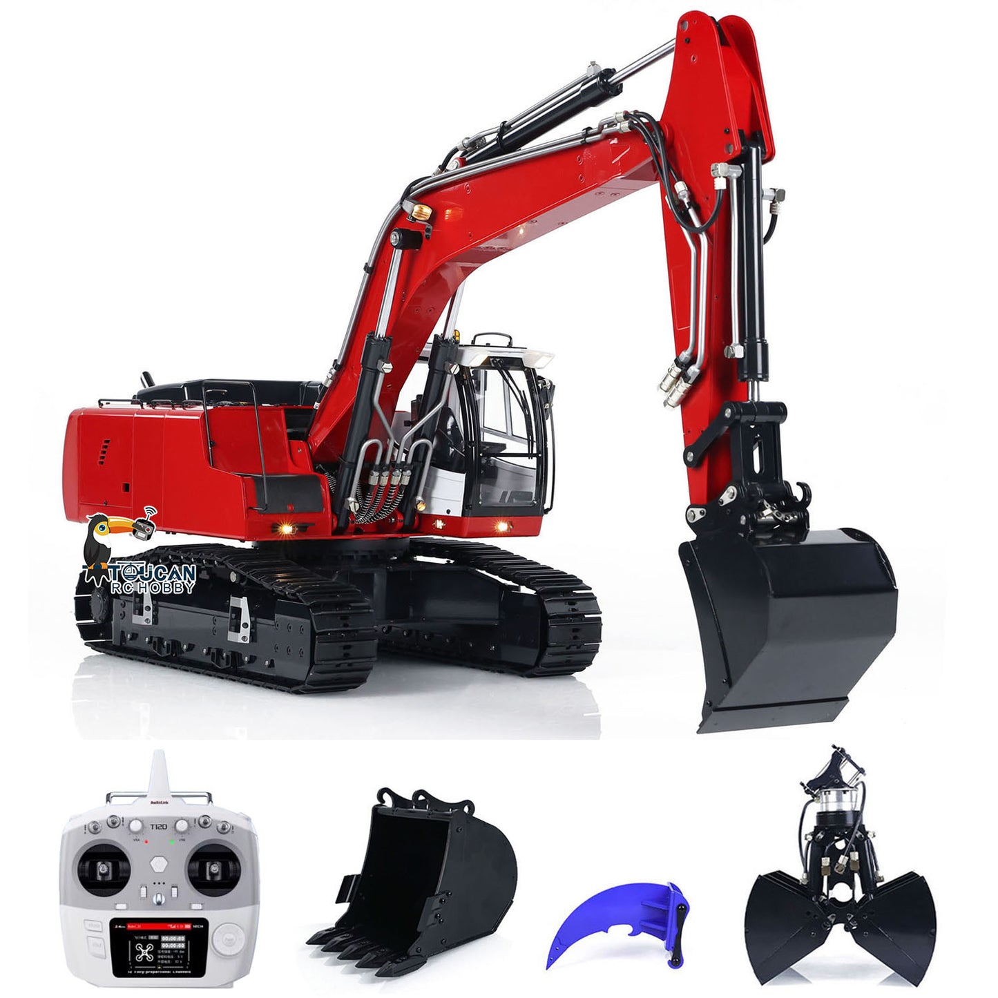 MTM 1/14 946 RC 2 Arms Metal Hydraulic ARTR Tracked Excavator With Ripper Grab Clamshell Bucket