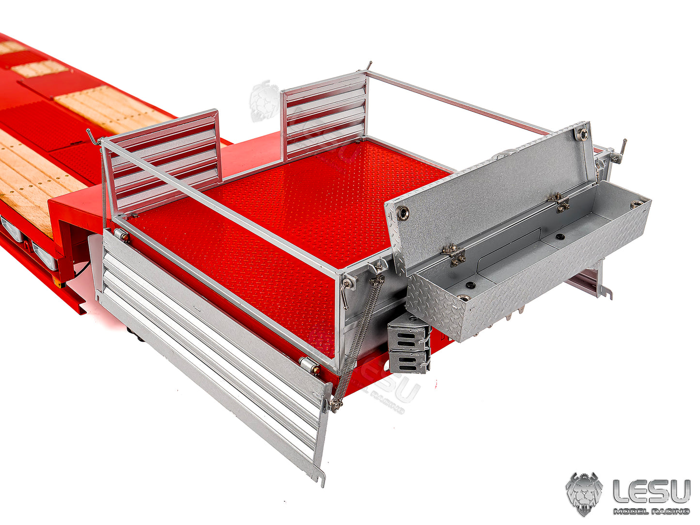 LESU Metal 1/14 RC Trailer A0054 Hydraulic Lifting Tailboard 4 Axles Steering Available for DIY RC Tractor Truck Lorry Car Model Lights