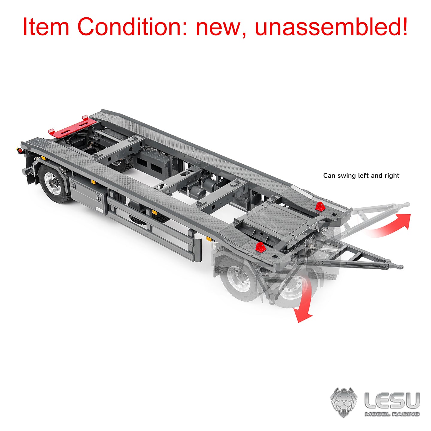 Painted Metal 1/14 RC Trailer A0065 KIT Lights Front Wheel Steerable for LESU Remote Control Hydraulic Roll on off Dumper Tipper