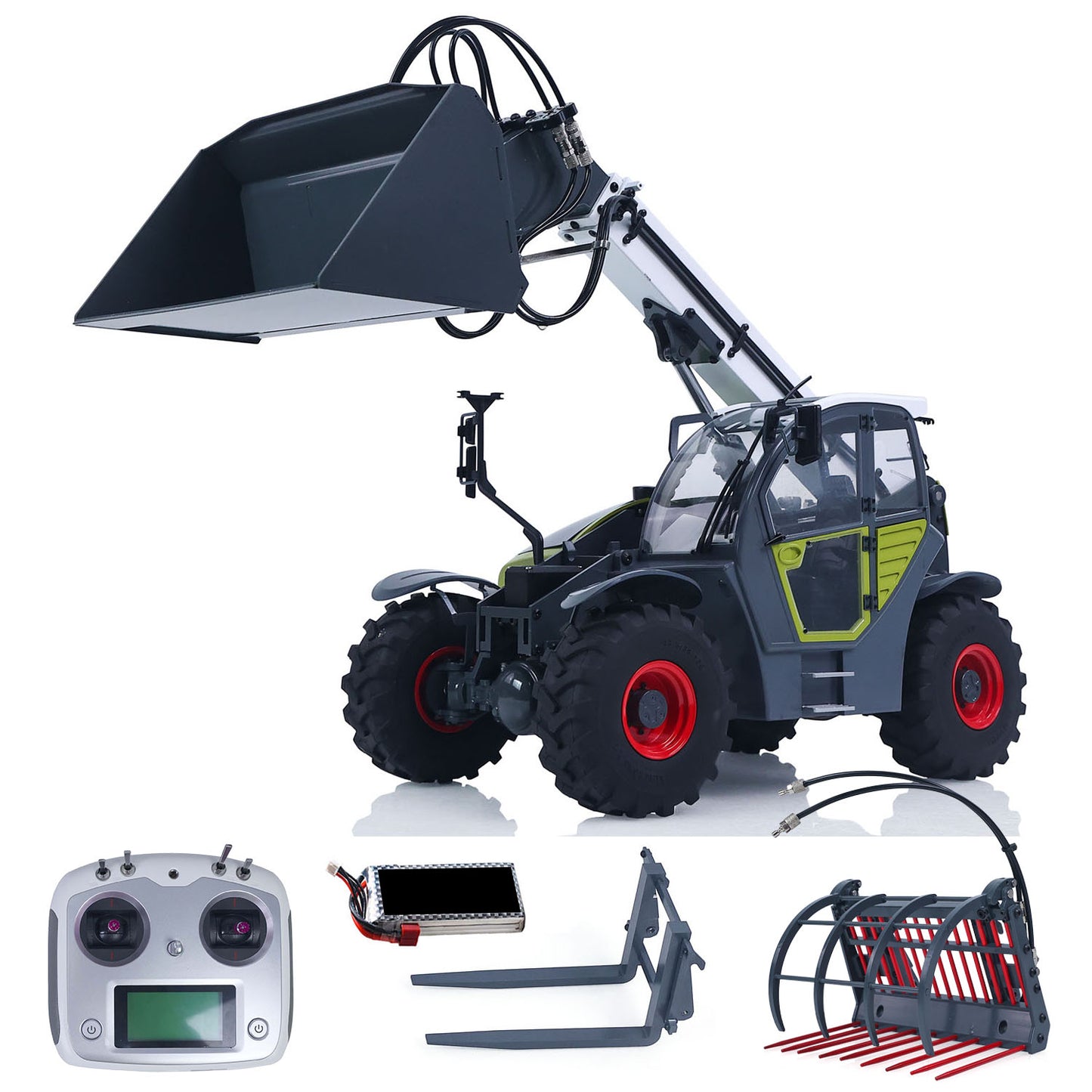 JDM-128 1/14 Metal RC Telescopic Hydraulic Forklift Multifunctional Model 4-Way Vavles Differential Lock 2Axles Steering