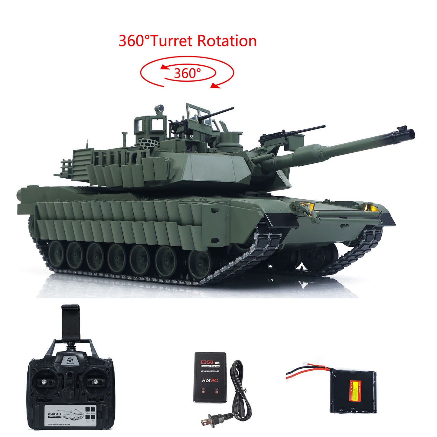 TOUCAN 1/16 Metal RC Tank M1A2 Abrams IR Dual Current Driving Gearbox Barrel Recoil Elevation 360 Turret Rotation Smoke RTR FPV Camera Charger
