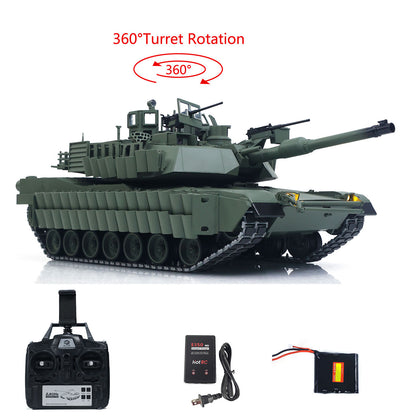 TOUCAN 1/16 Metal RC Tank M1A2 Abrams IR Dual Current Driving Gearbox Barrel Recoil Elevation 360 Turret Rotation Smoke RTR FPV Camera Charger