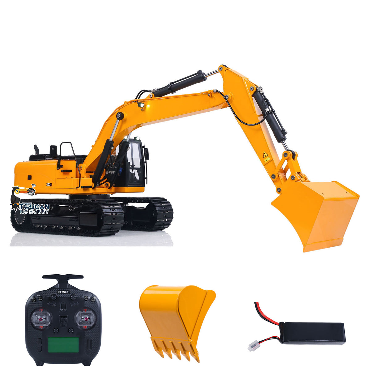 Fast Free Shipping for EU RTR Metal 1/12 Hydraulic Remote Control Excavator 323GX 3 Way Valve RC Digger Model Quick Coupler Flysky ST8 Radio Battery