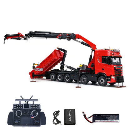 TOUCAN 1/14 RC Hydraulic Crane Truck 770S RTR 10X10 3Speed Metal Dumper Fly Jib Arm Rear Lift Steer Axle Wheel Reduction Diff Lock