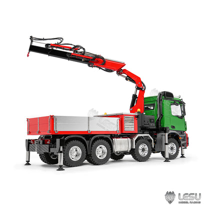 LESU 3363 1/14 Metal RC Hydraulic Crane Truck 8X8 Axle Diff Lock 3Speed Remote Control Lorry 7CH Valve 6 Outriggers Light Sound