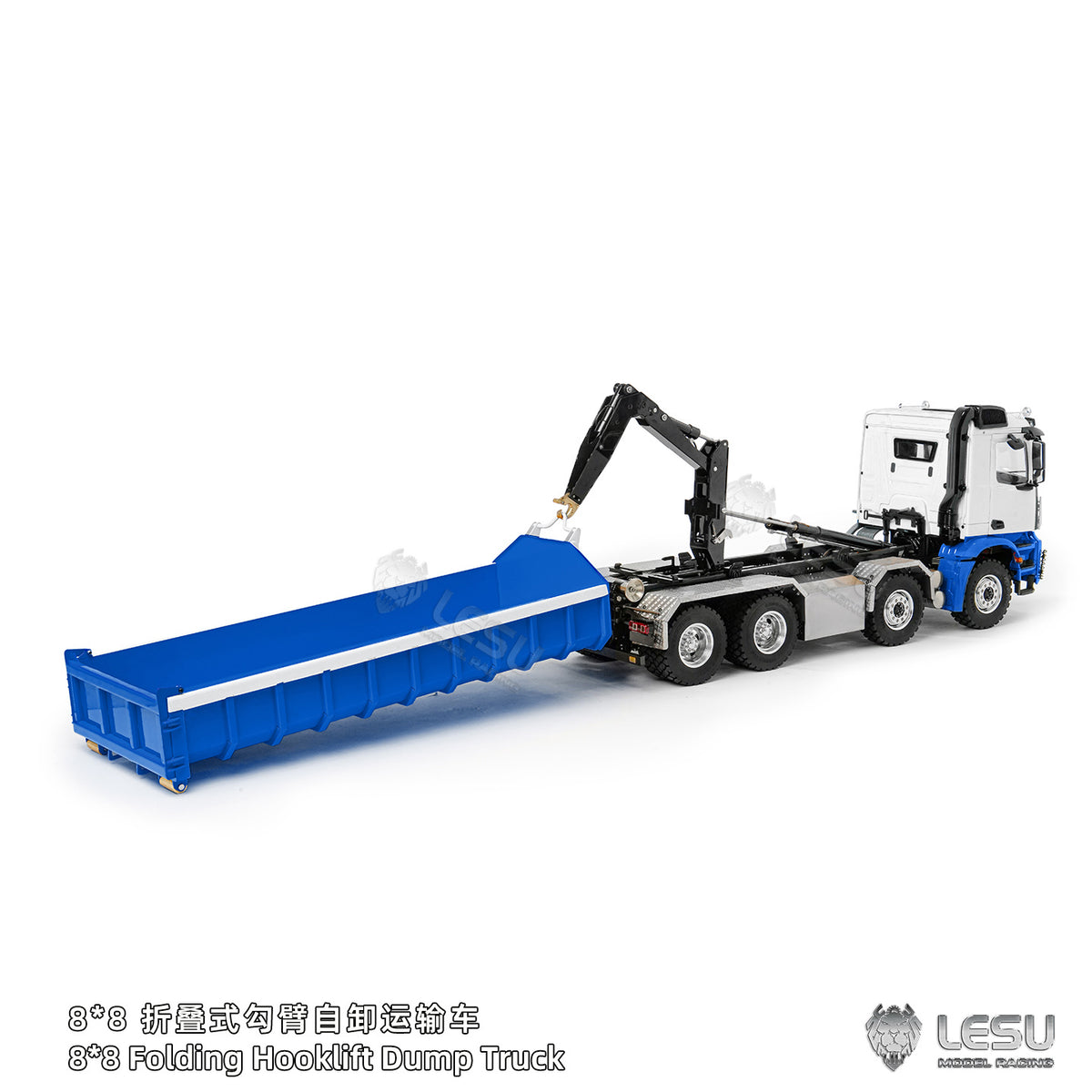 LESU Z0096/Z0088 1/14 RC Hydraulic Roll Off Dump Truck 8x8 Metal Chassis Tipper Model 3 Speed Gearbox Differential Lock Light Sound