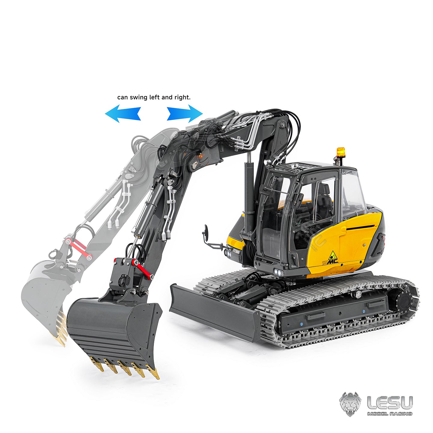 15MC LESU Metal 1/14 Hydraulic RC Excavator MC15 4 Arms Remote Control Digger Model 9 Ways Valve Dual Pumps Light Sound Radio Battery