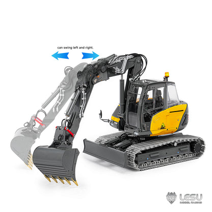 15MC LESU Metal 1/14 Hydraulic RC Excavator MC15 4 Arms Remote Control Digger Model 9 Ways Valve Dual Pumps Light Sound Radio Battery