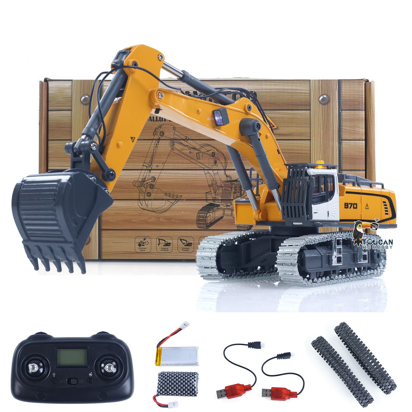 1/50 RC Excavator K970 Engineering Vehicle Remote Control Electric Lifting Digger Metal Bucket Tracks Light Sound RTR Battery
