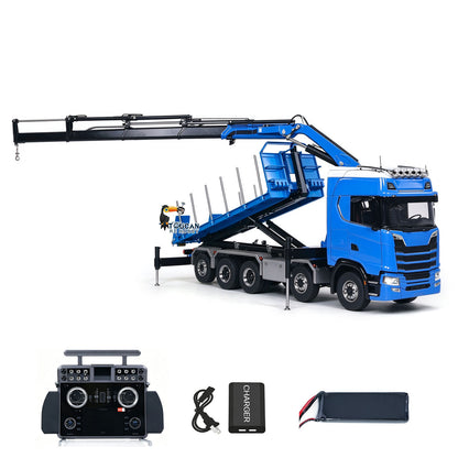 Camion à benne basculante radiocommandé à grue hydraulique en métal 770S 1/14 RC à plateau pour bois 10x10