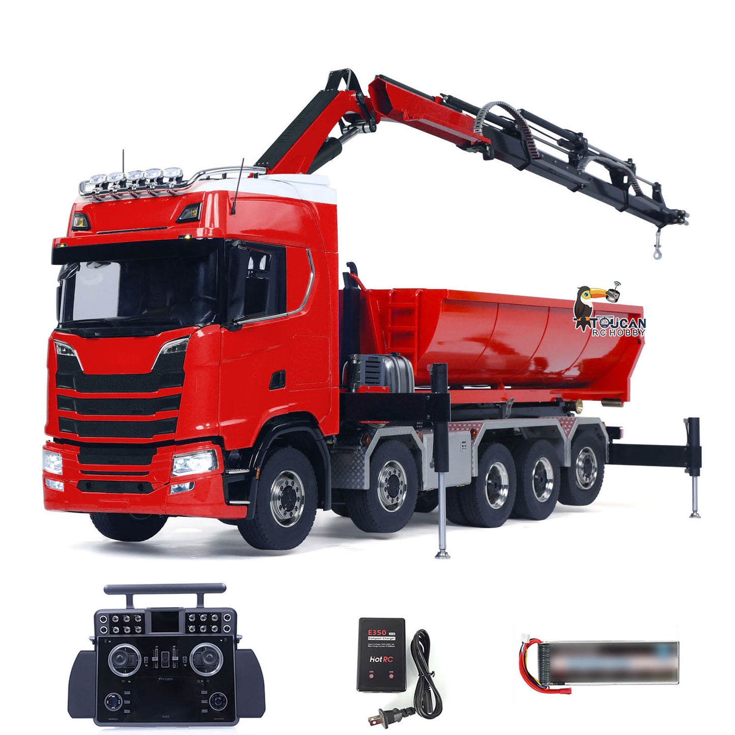 1/14 Remote Control Hydraulic Crane Dumper 10*10 RC Roll On Off Tipper 770S 3Speed U-Shaped Rear Axle Steering Differential Locks Metal Valves