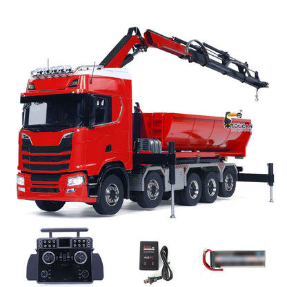 1/14 Remote Control Hydraulic Crane Dumper 10*10 RC Roll On Off Tipper 770S 3Speed U-Shaped Rear Axle Steering Differential Locks Metal Valves
