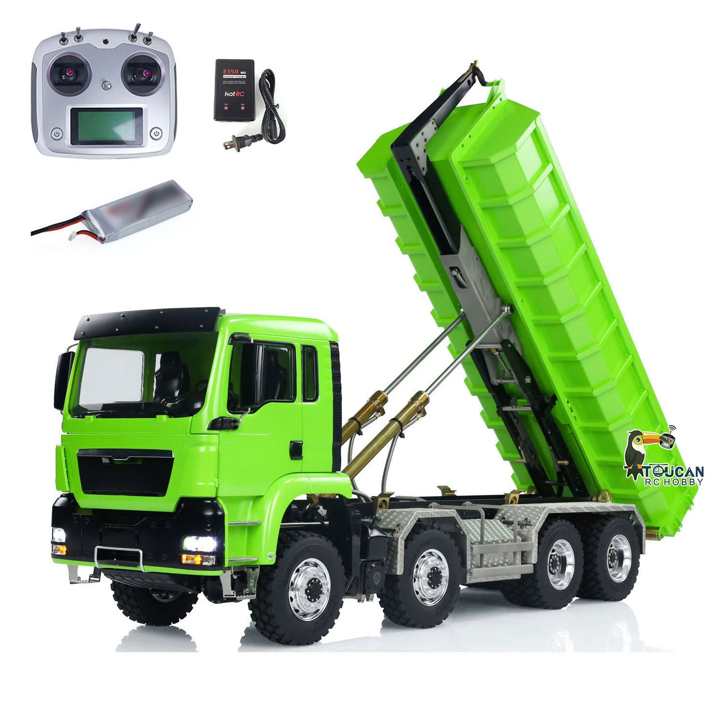 LESU TGS 1/14 RC Hydraulic Roll On Off Dump Truck 8x8 Metal Chassis Dumper Differential Lock EDS Axles 2Speed Gearbox Model Car