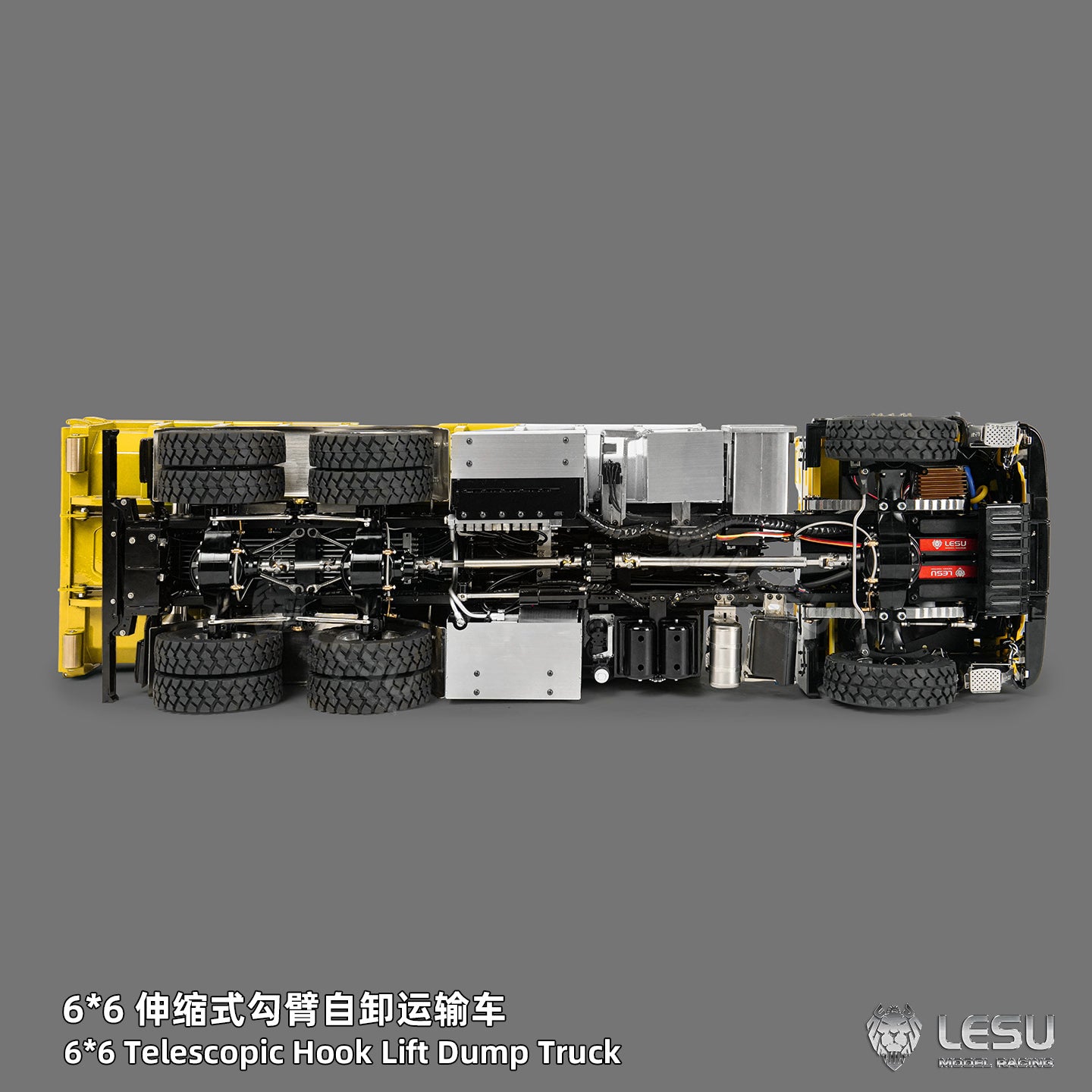 LESU Z0094 Metal 1/14 6x6 Remote Control Hydraulic Dump Truck Telescopic Hook Lift Heavy Duty Engineering Vehicle Light Sound