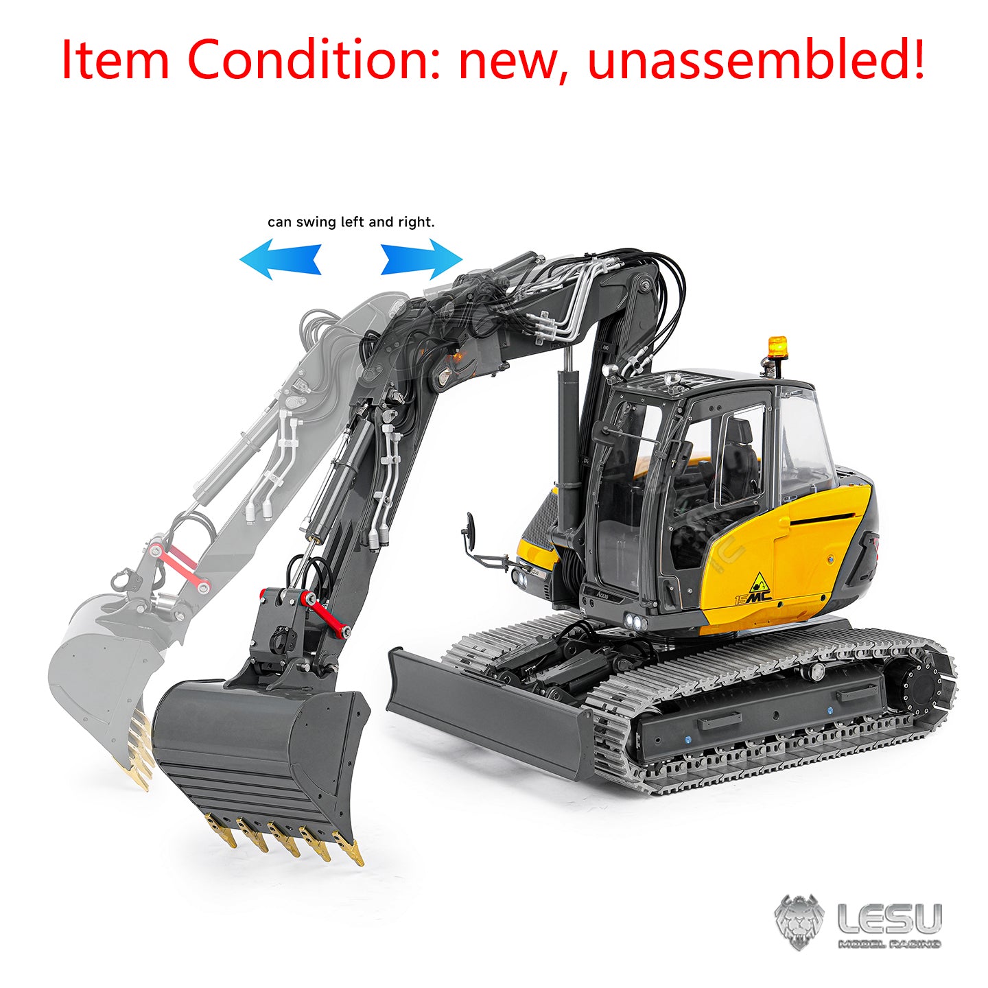 LESU MC15 4 Arms Metal 1/14 Hydraulic Remote Control Excavator KIT Model RC Digger Dual Pumps 9 Ways Valve Light Sound Motor