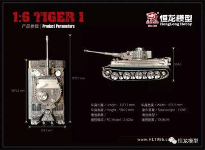 Char de combat radiocommandé allemand Tiger I RTR à l'échelle 1/6 de Henglong 3818