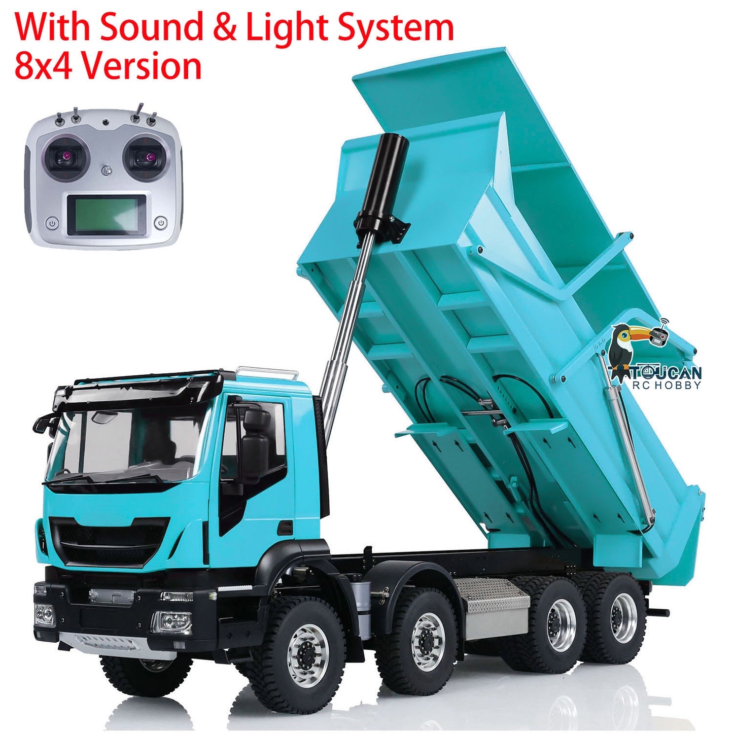 Metal 1/14 8x4 Painted Assembled PNP Hydraulic Flip-over Cover RC Truck Dumper Tipper With Light Sound System