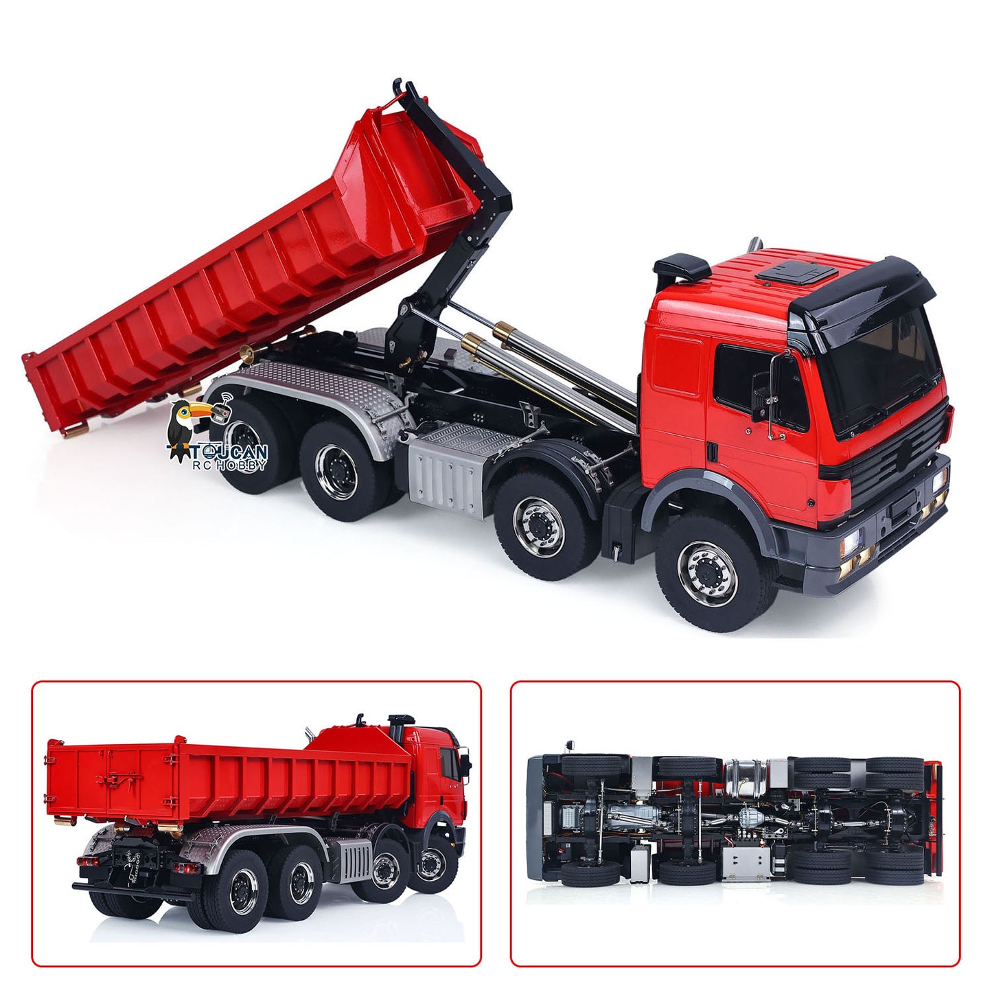 1/14 8*8 Remote Control Hydraulic Roll On Off Dump Truck 1838 2 Valves RC Full Tipper 3Speed Gearbox Hobbywing 1060 Brushed ESC