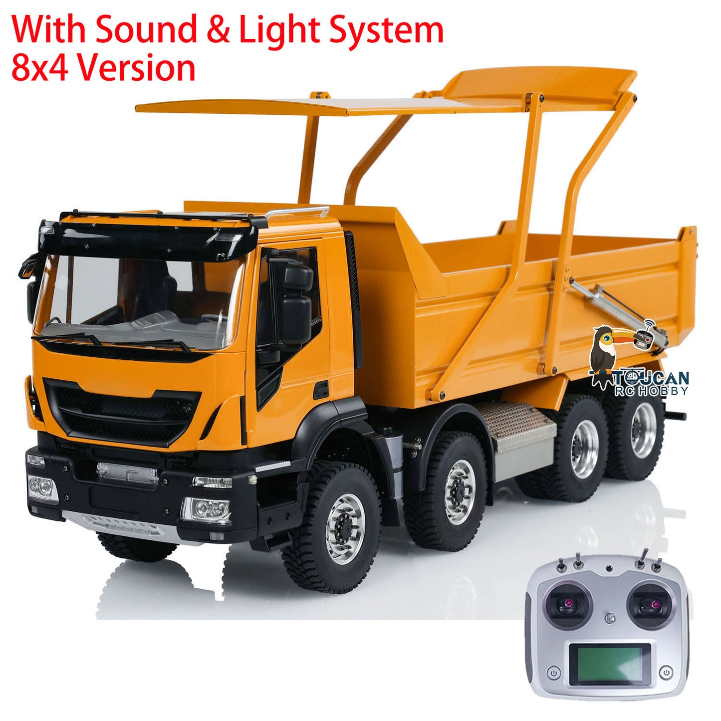 Metall 1/14 8x4 Lackiert Zusammengebaut PNP Hydraulische Flip-over-Abdeckung RC Truck Dumper Kipper Mit Licht Sound System