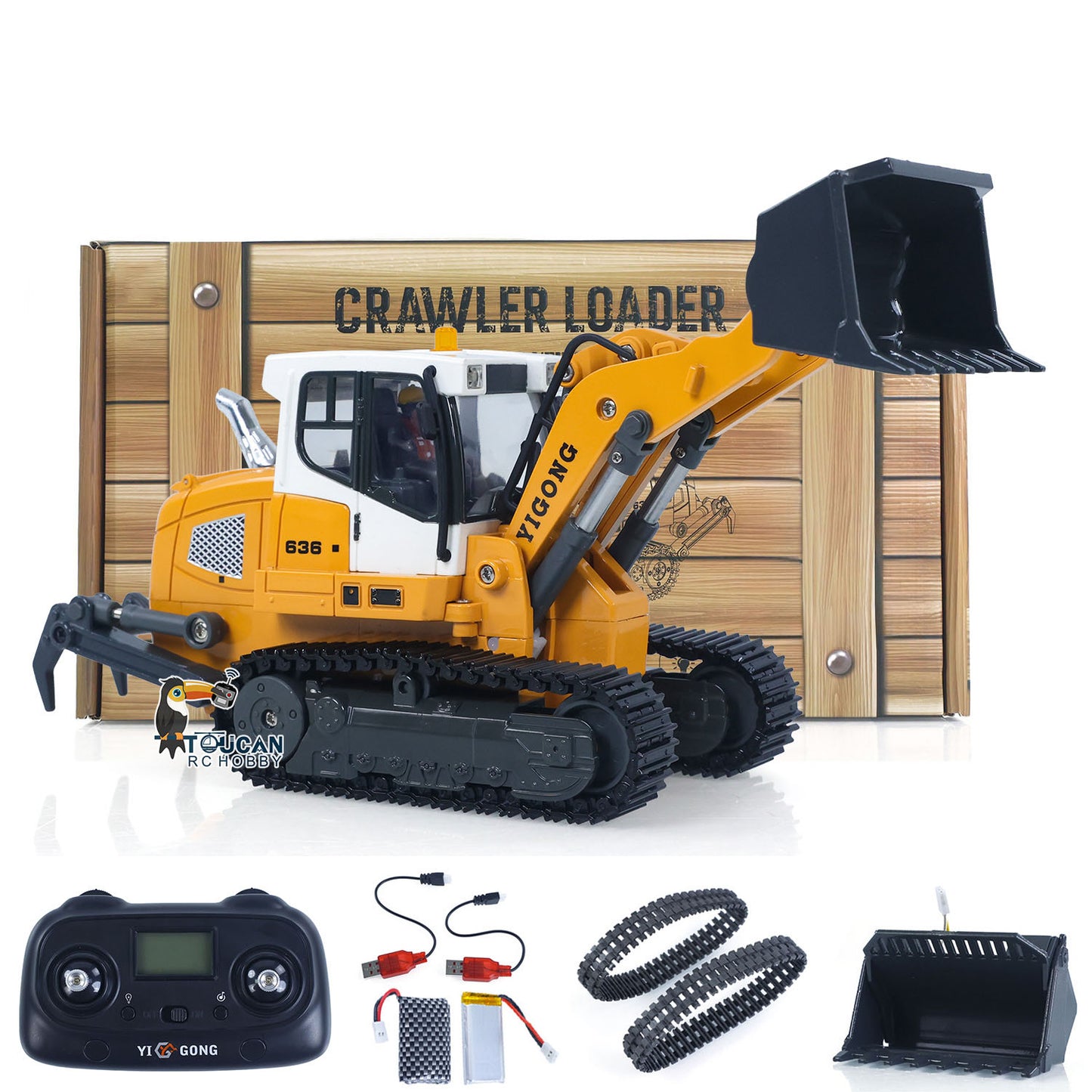 LR636 1/50 RC Tracked Loader Electric Lifting Radio Control Model Vehicle Metal Openable Bucket Tracks Ripper Soil Loosening Hook