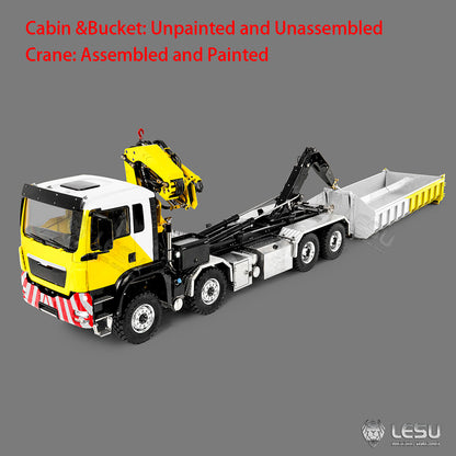 LESU 1/14 Metal RC Hydraulic Hook Lift Dumper Z0124/Z0125 8x8 Crane Dump Truck Model with 3 Speed Transmission LED Lights Sound System