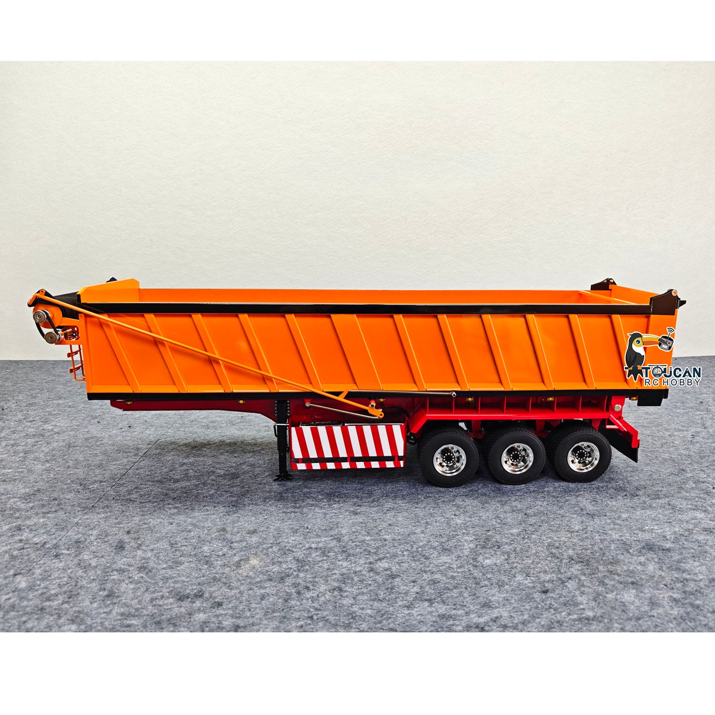 TOUCAN 1/14 Metal RC Hydraulic Dump Semi Trailer 3 Axle with Center Lift System Electric Support Legs Tarp Lights for Tractor Truck