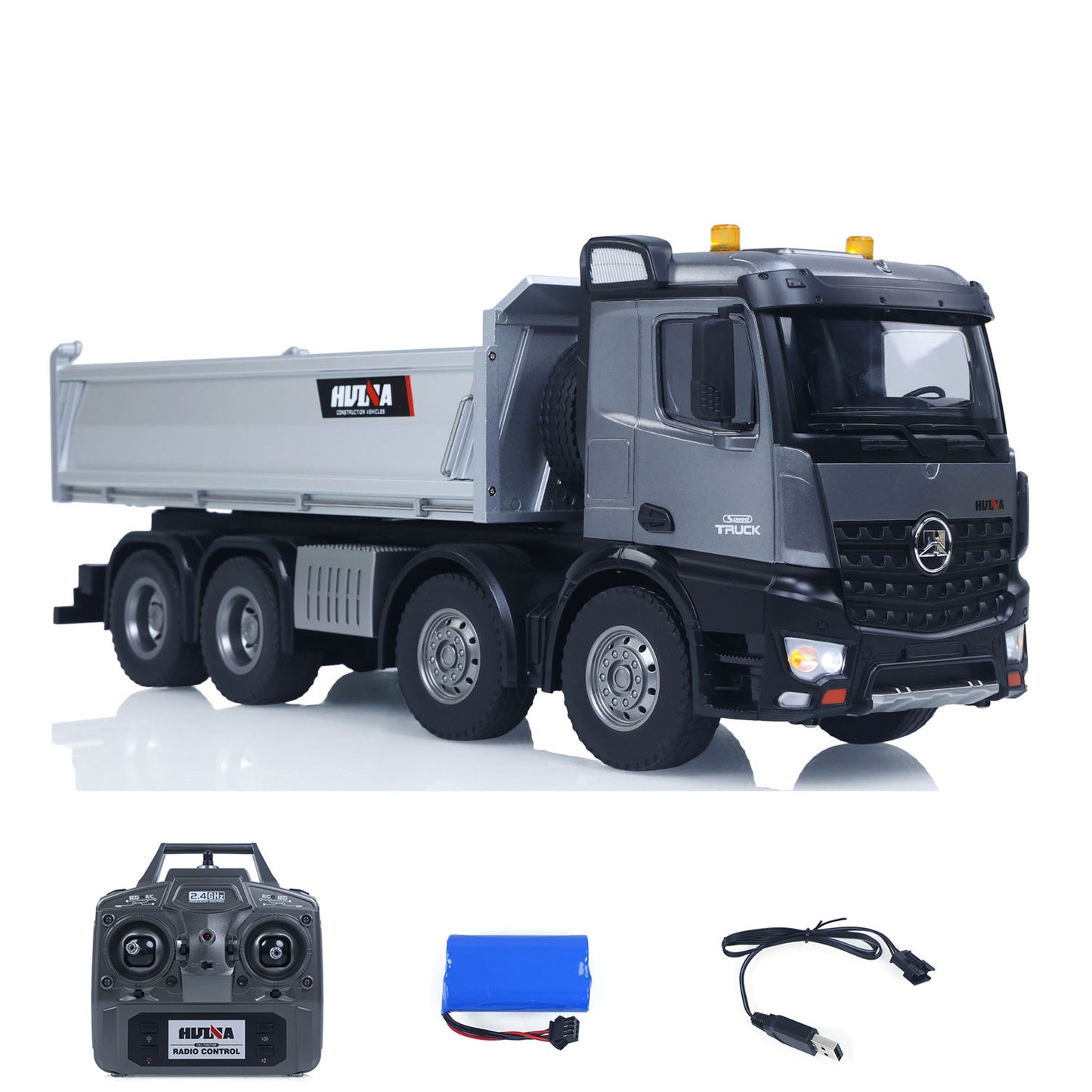 ONLY ONE US STOCK HUINA 1/14 Remote Control Dump Truck 12CH RC Tipper Finished Model Toy Gift RTR Light Sound Effects Radio USB Charging Cable