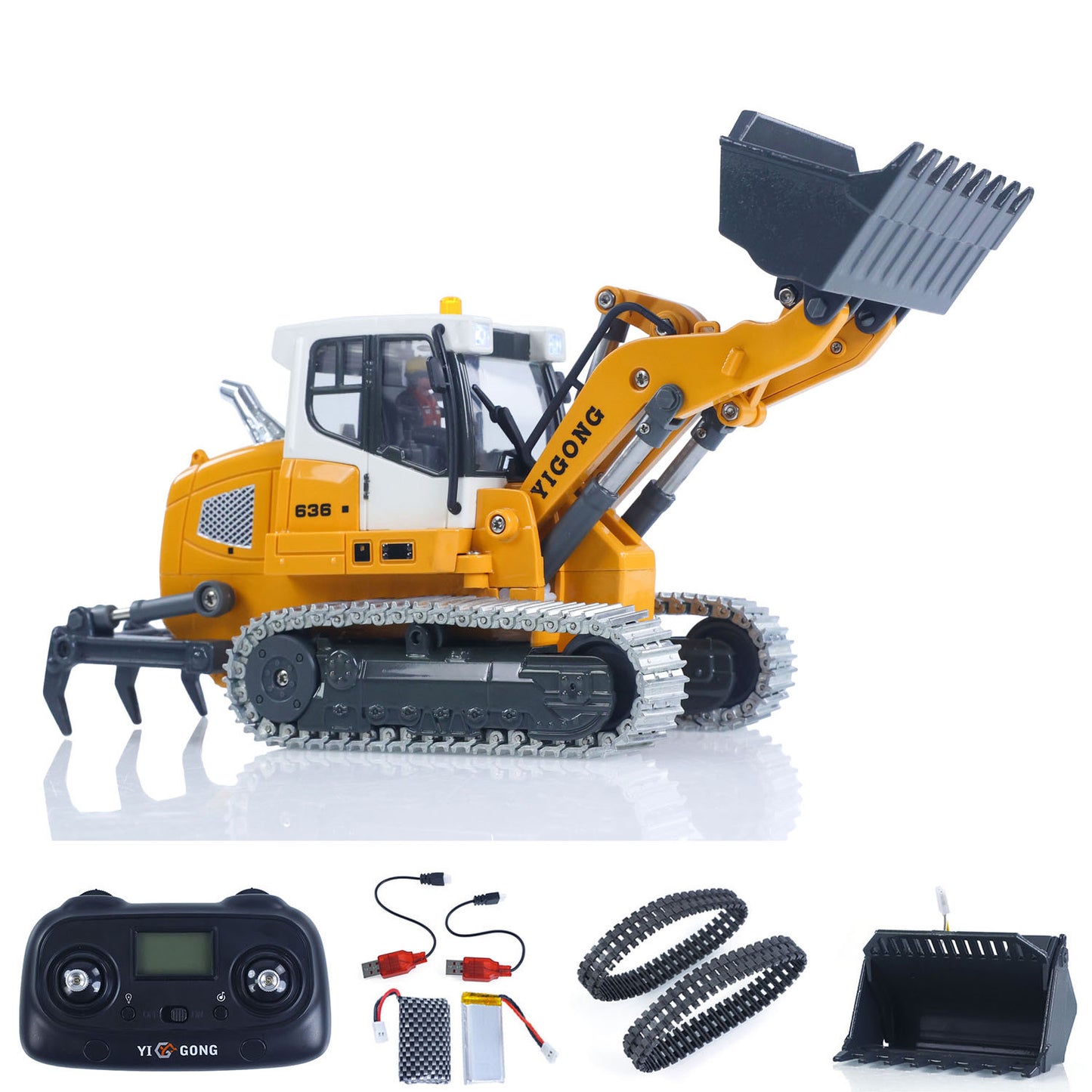 Fast Shipping 1:50 RC Electric Lifting Tracked Loader LR636 2.4G Construction Vehicle Metal Bucket Tracks Ripper RTR Model Light Sound Battery