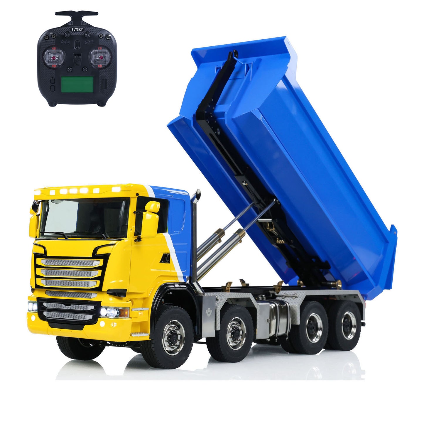 Metal 1/14 Hydraulic RC Dump Truck 8x8 Full Tipper Differential Lock Axles 3Speed Gearbox Wheel Hub Reduction Flysky Radio Construction Vehicle