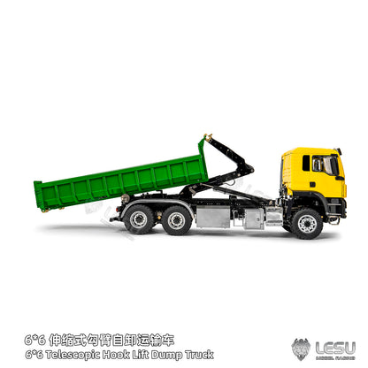 LESU Z0094 Metal 1/14 6x6 Remote Control Hydraulic Dump Truck Telescopic Hook Lift Heavy Duty Engineering Vehicle Light Sound